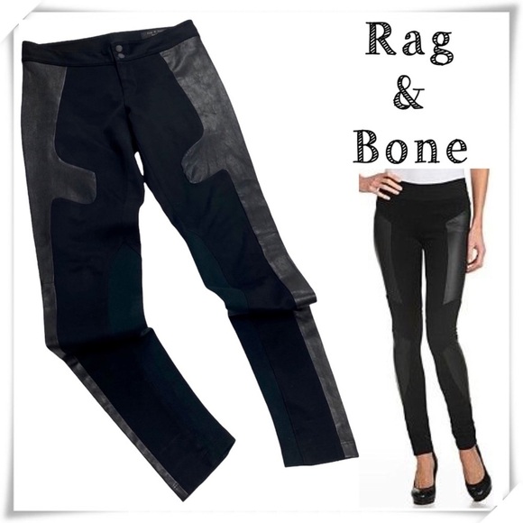 Rag and Bone Rare Lambskin Side Panel Leggings Stretch Leather Pants in Black - Picture 1 of 9